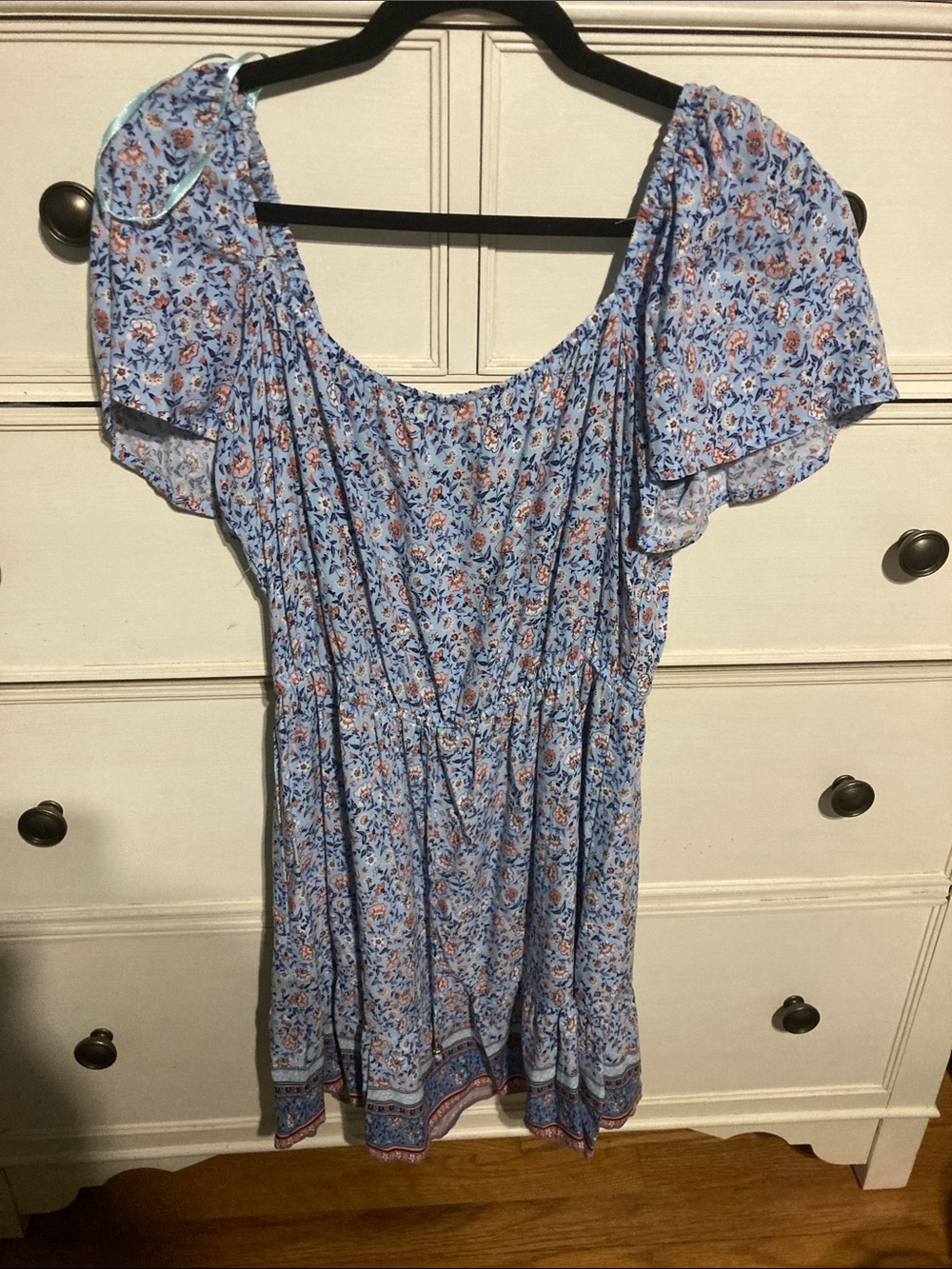 BeBop Light Blue Floral Off-Shoulder Tunic